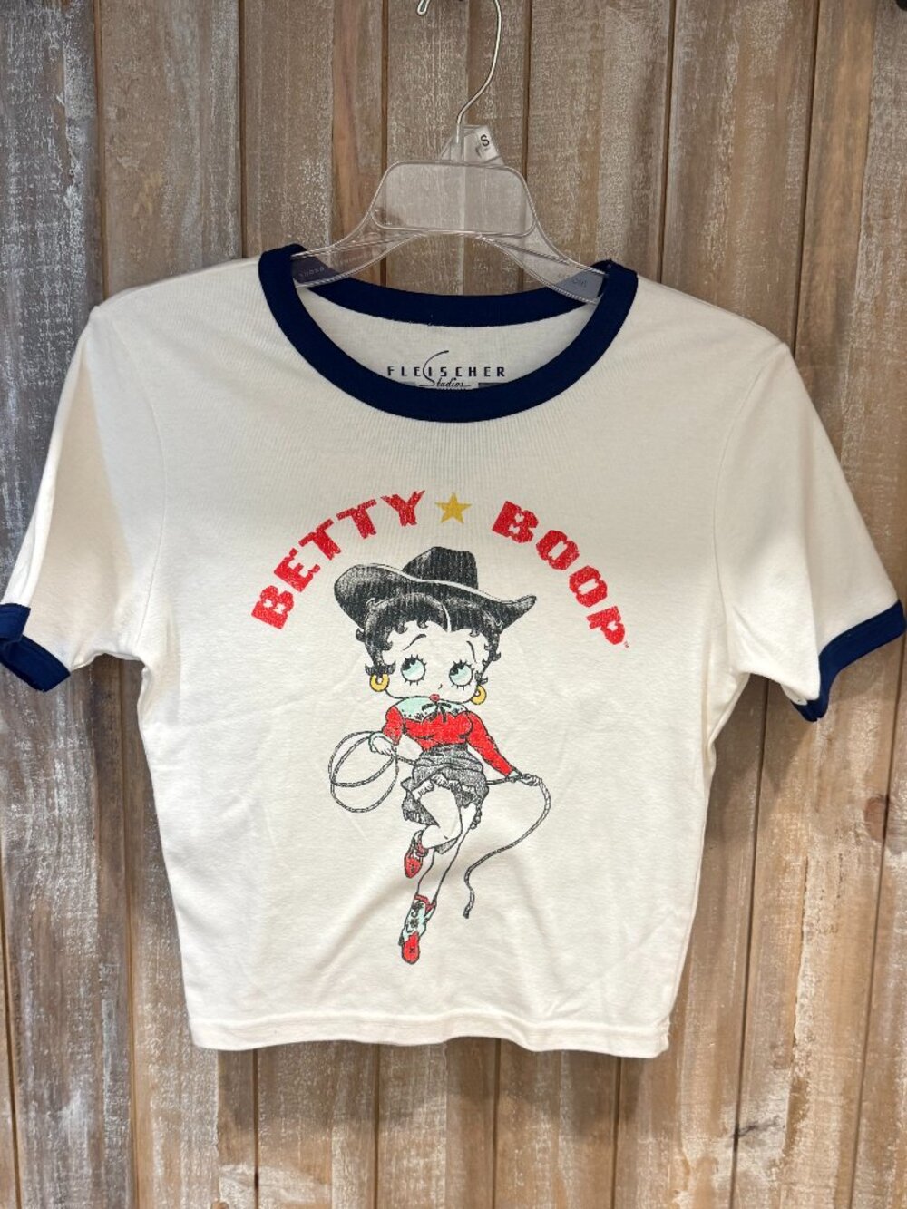Betty Boop Cowgirl Fleischer Studios Women's Medium Short Sleeve Top White